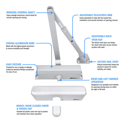 Nuk3y 6003 Series Grade 2 Hold Open Door Closer, Size 3