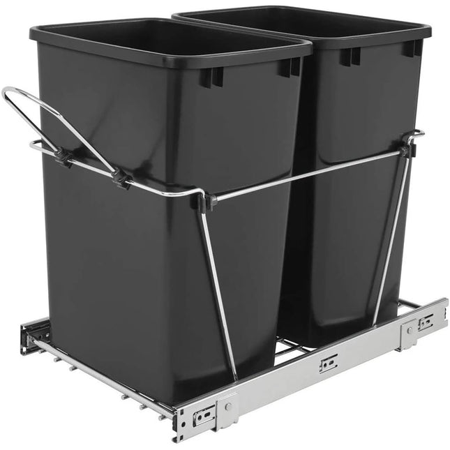 Rev-A-Shelf RV18KD-18CS Double 35 Quart Pull-Out Waste Container, Black